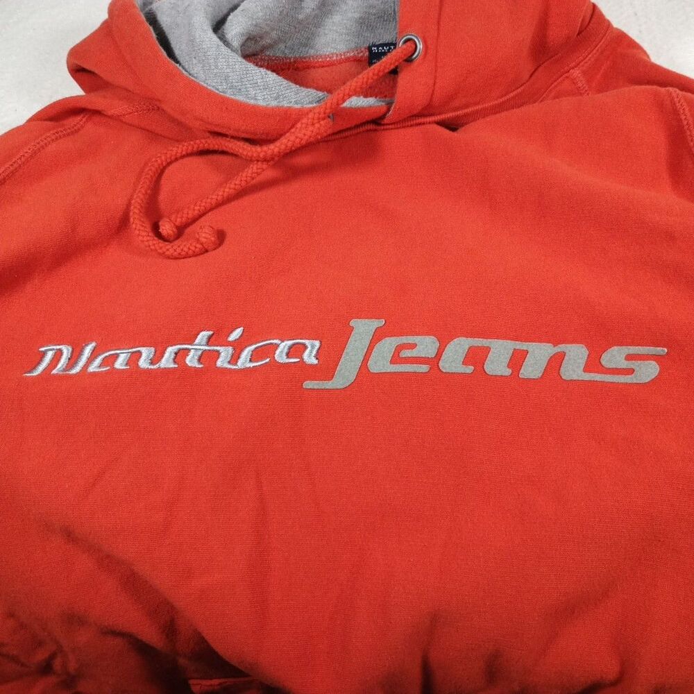 Nautica Jeans Orange Embroidered Logo Hoodie – Men’s XXL – 80% Cotton Vtg Y2K